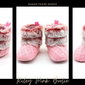 Riley Pink and White Faux Fur Baby Bootie Slippers